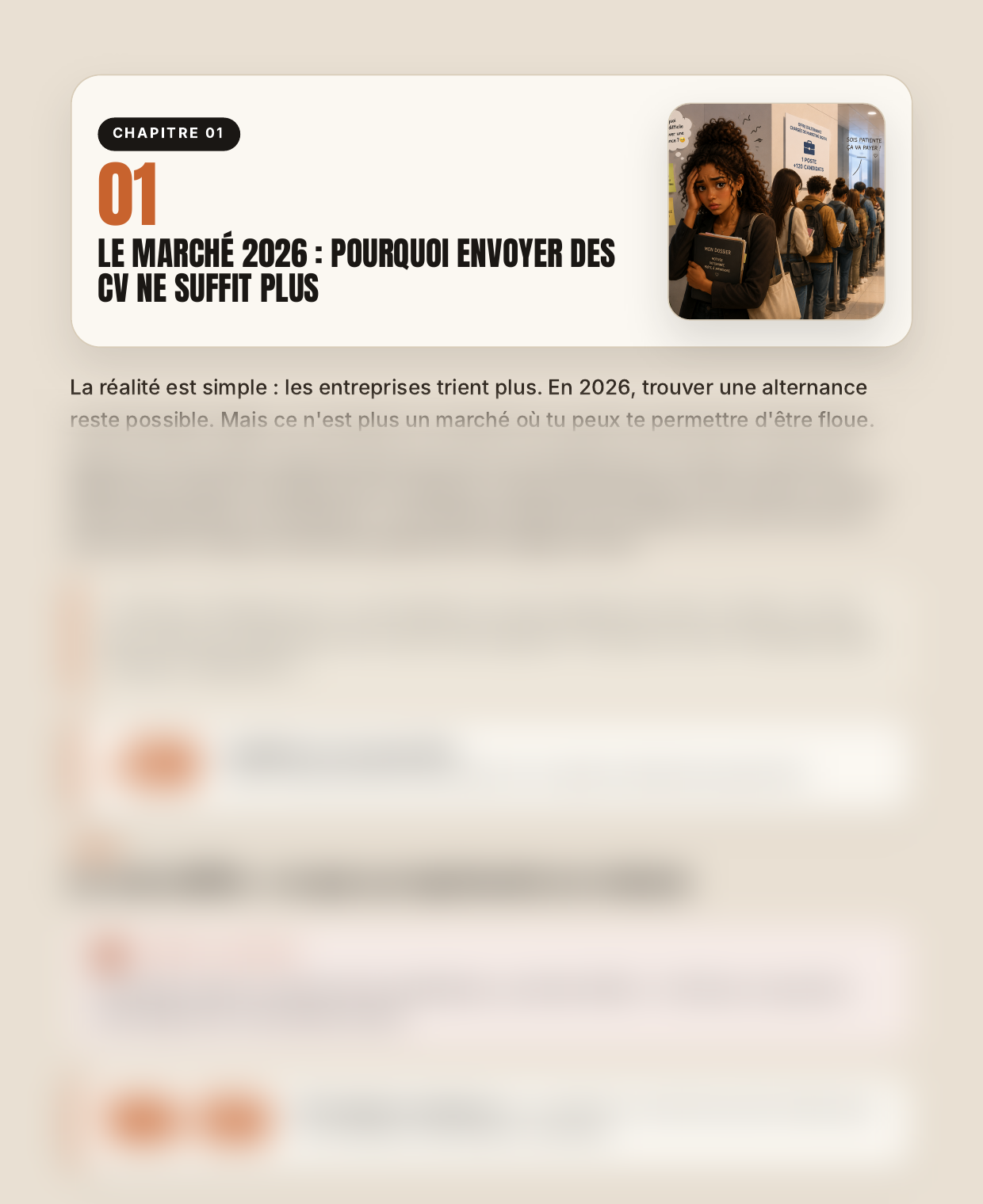 Page du chapitre 01, le marché 2026, contenu flouté