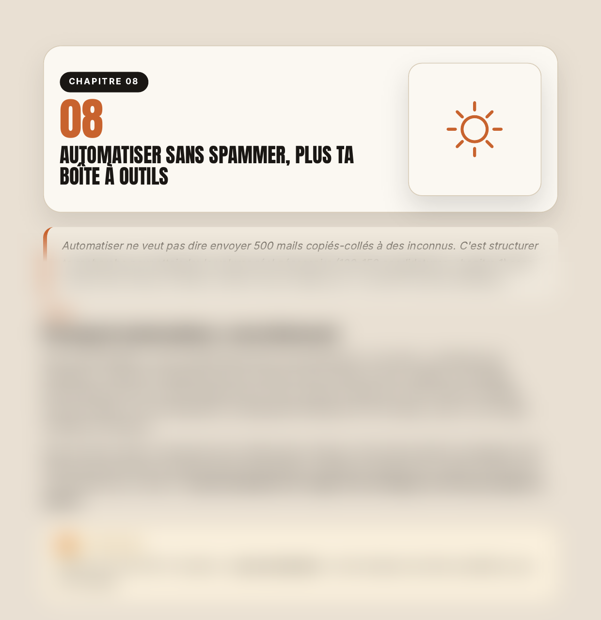 Page du chapitre 08, automatiser sans spammer, contenu flouté